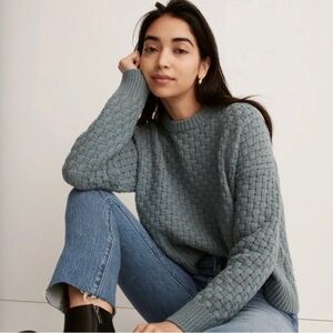 Madewell Basket Weave Stitch Sweater in Steely Blue. Size XS